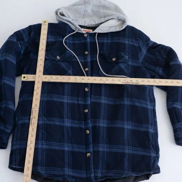 Vintage 90S Wrangler Authentics Navy And  Blue Checker Pattern With Hood Shacket - Picture 4 of 12